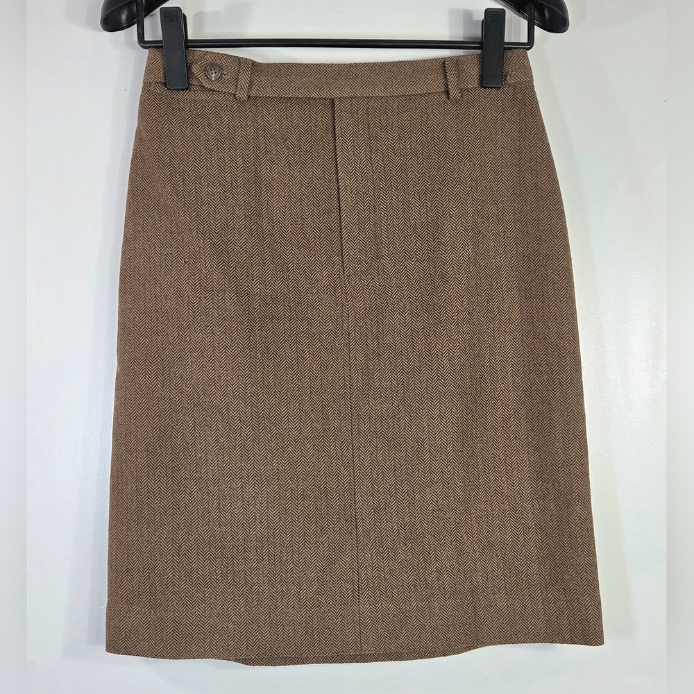 VINTAGE RALPH LAUREN COLLECTION PURPLE LABEL WOOL HERRINGBONE SKIRT.